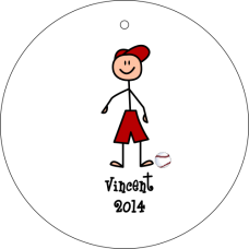 Stick Boy Baseball Ornament - Personalized