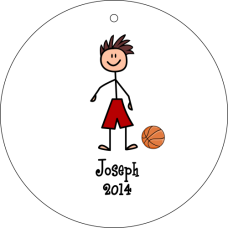 Stick Boy Basketball Ornament - Personalized