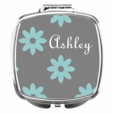 Gray w/Blue Flowers Compact Mirror - Personalized
