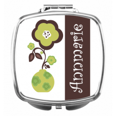 Flower Vase Green w/Brown Compact Mirror - Personalized