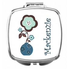 Flower Vase Blue Compact Mirror - Personalized