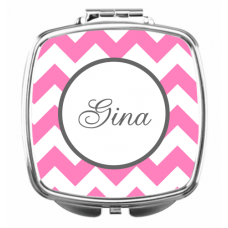 Zig Zag Pink w/Gray Compact Mirror - Personalized