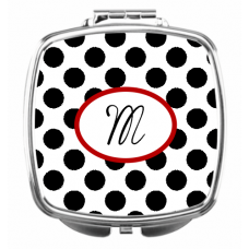 Polka Dot Black w/Red Compact Mirror - Personalized