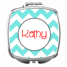 Zig Zag Light Blue w/Red Compact Mirror - Personalized