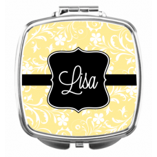 Floral Yellow Compact Mirror - Personalized
