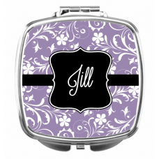 Floral Purple Compact Mirror - Personalized