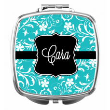 Floral Blue Compact Mirror - Personalized