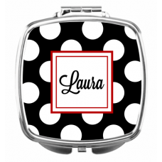 Polka Dot Black Compact Mirror - Personalized